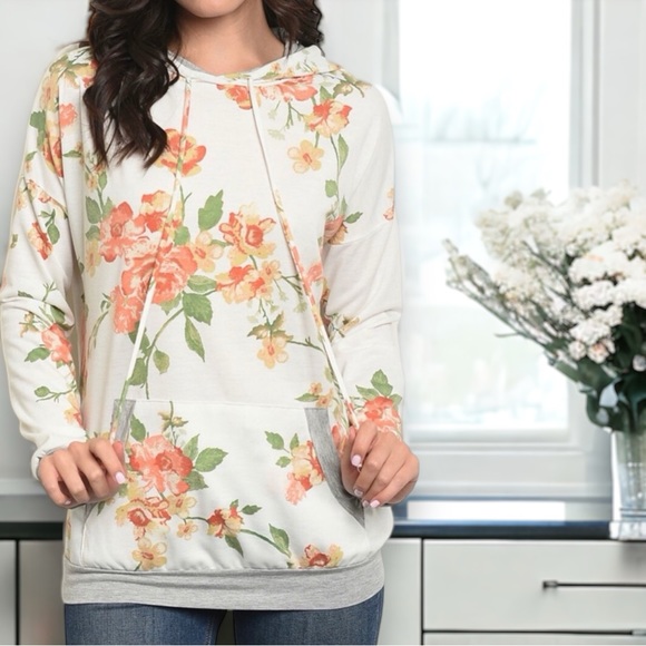 Gorgeous Ivory Floral Hoodie Sweatshirt - Picture 4 of 6